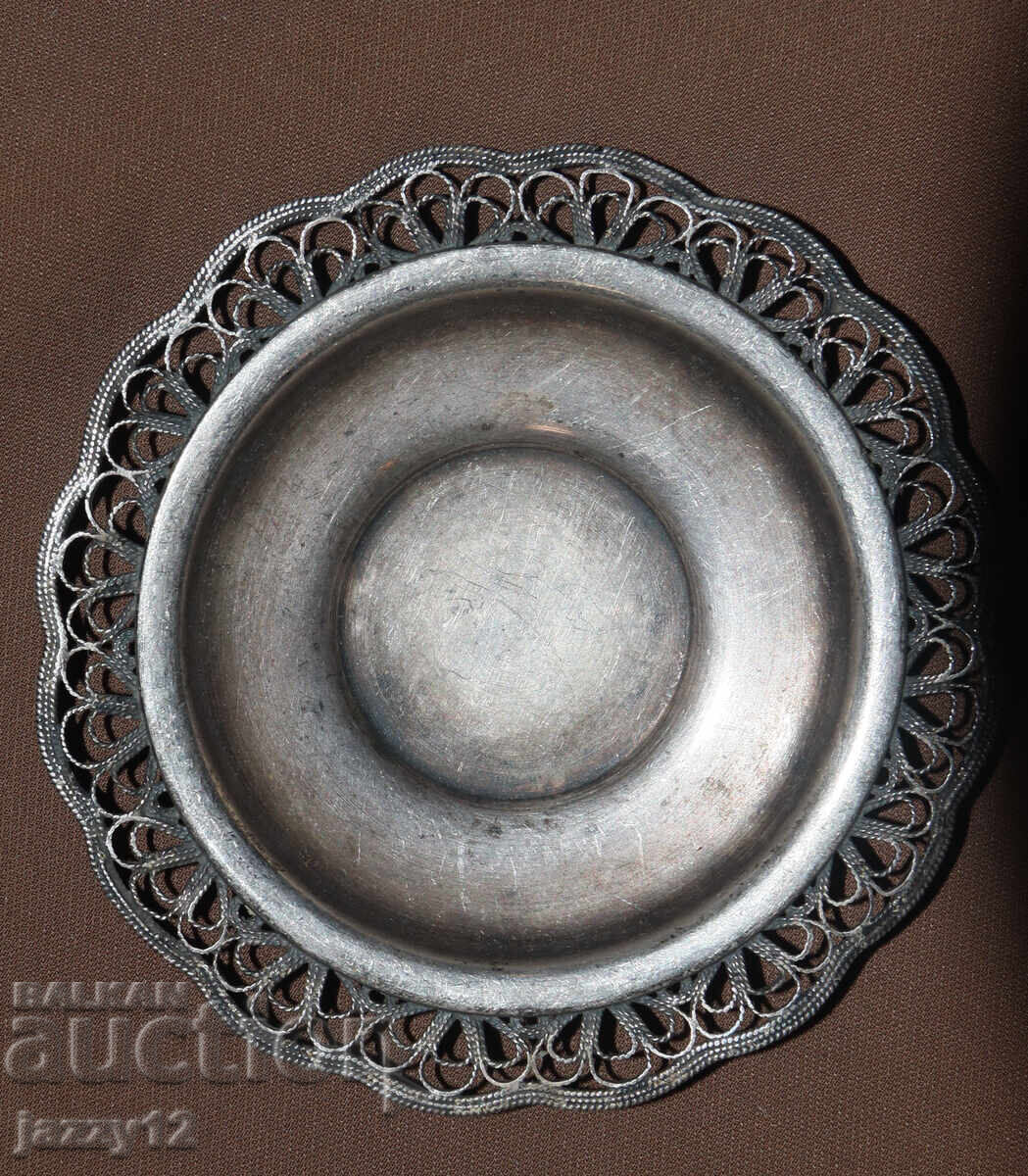 Auction  Small Silver-Plated Decorative Dish USSR Filigree