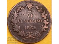 5 centesimi 1862 N - Naples Italy 25mm