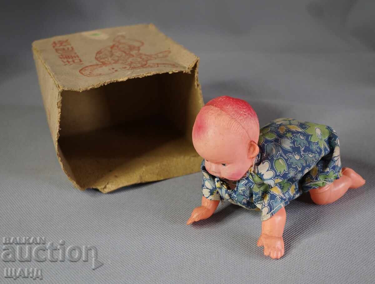 Old Japanese mechanical toy figure doll baby with box with price 30.35 BGN | € 15.52
