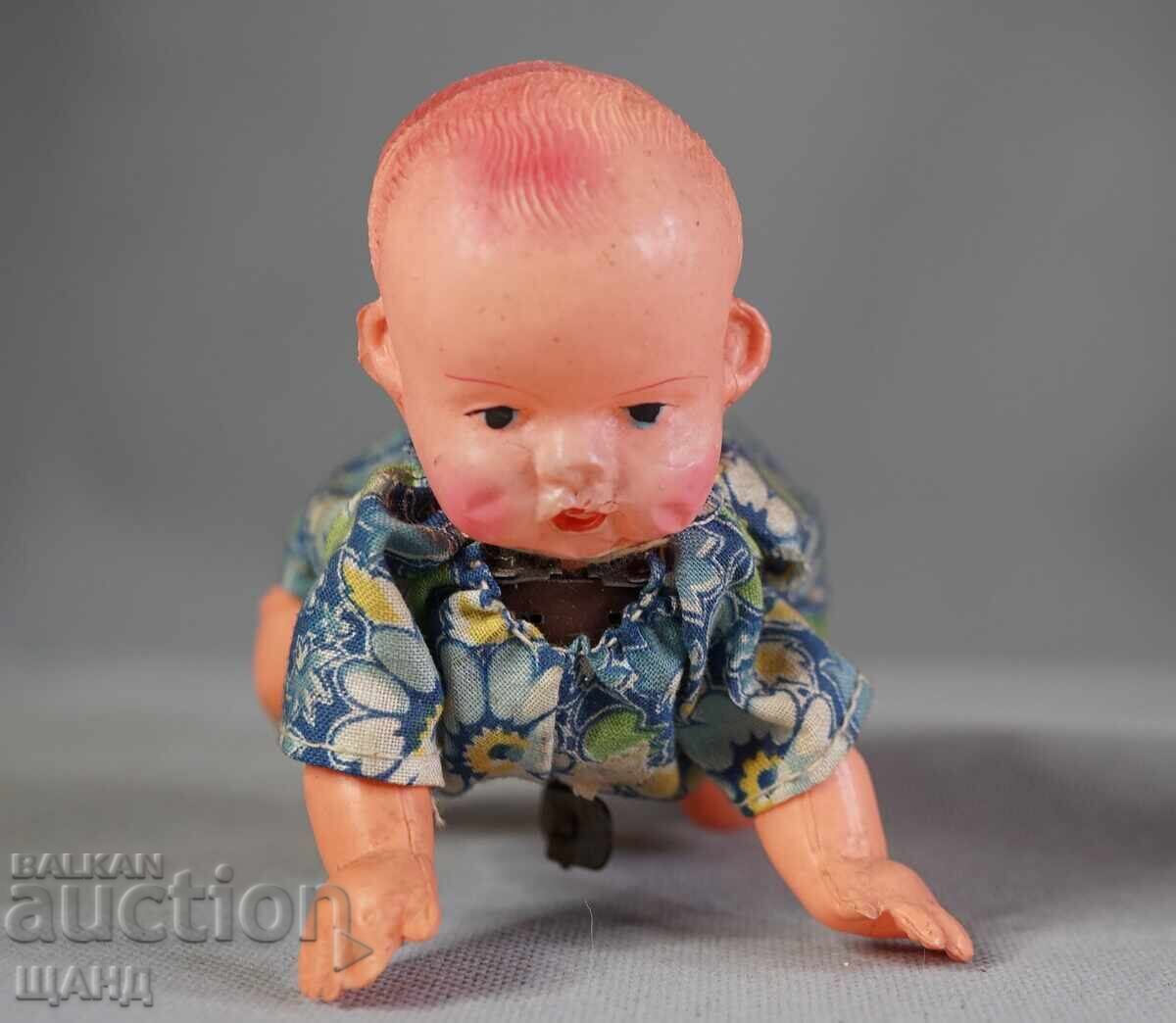 Auction  Old Japanese mechanical toy figure doll baby with box