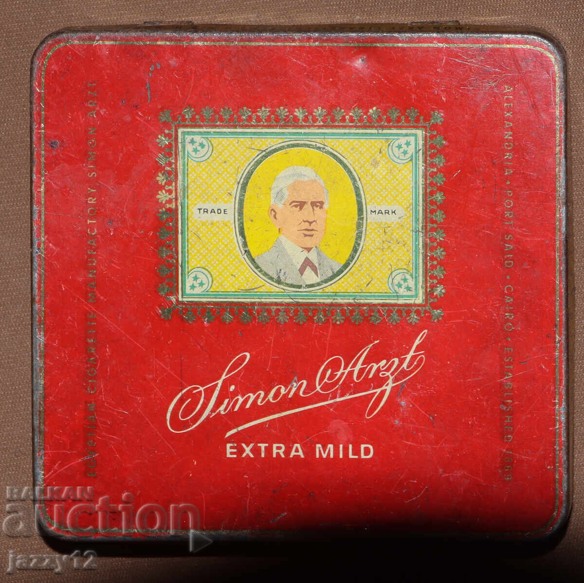 Παλαιό λιθογραφημένο μεταλλικό κουτί τσιγάρων Simon Arzt με τιμή 80.00 BGN | € 40.90