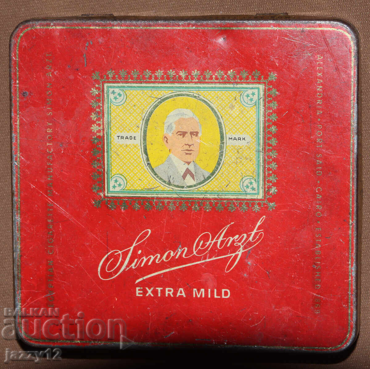 Παλαιό λιθογραφημένο μεταλλικό κουτί τσιγάρων Simon Arzt