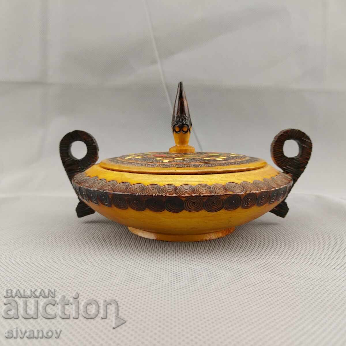 Красива стара ръчно изработена дървена кутия за бижута #2852