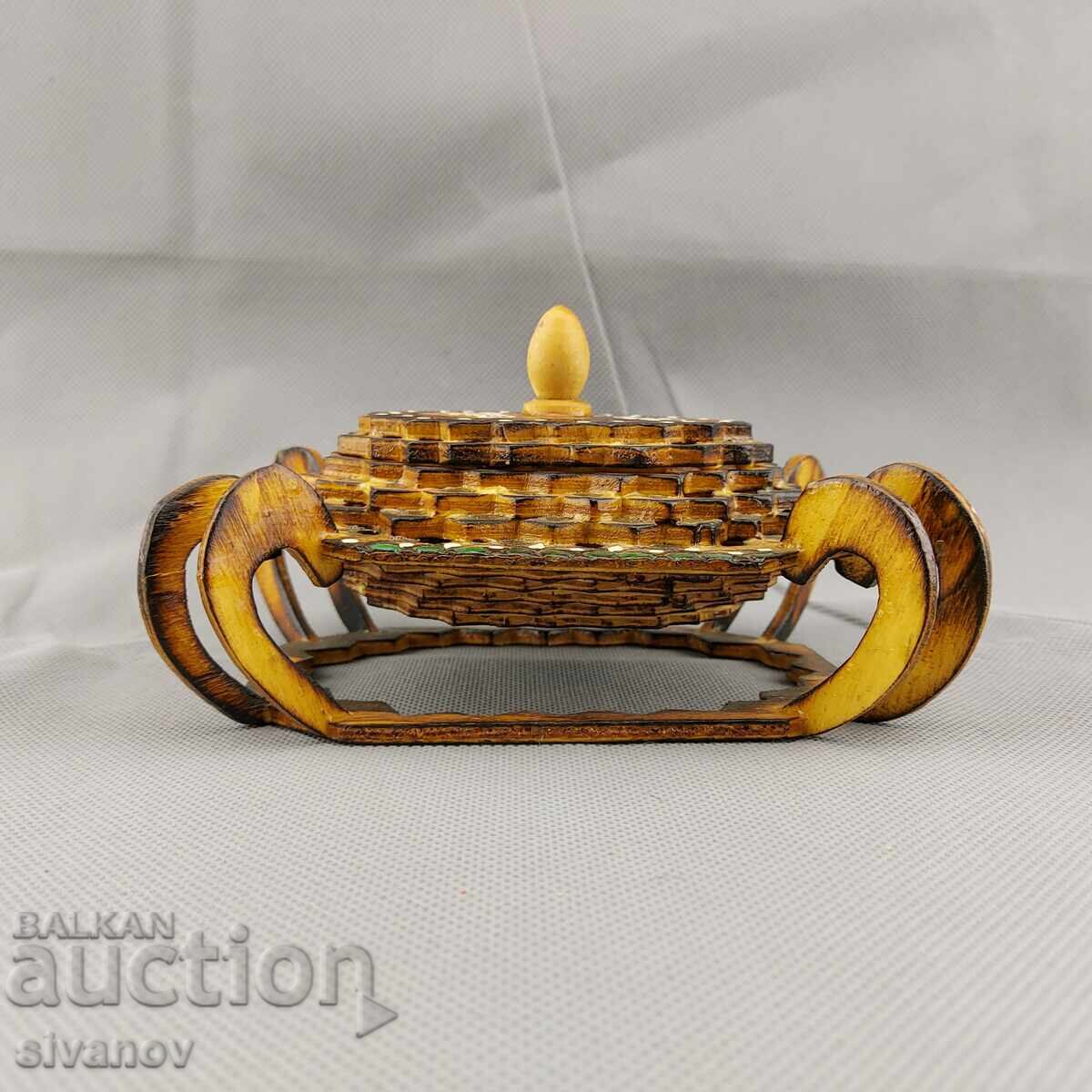 Όμορφο παλιό χειροποίητο ξύλινο κουτί κοσμημάτων #2855