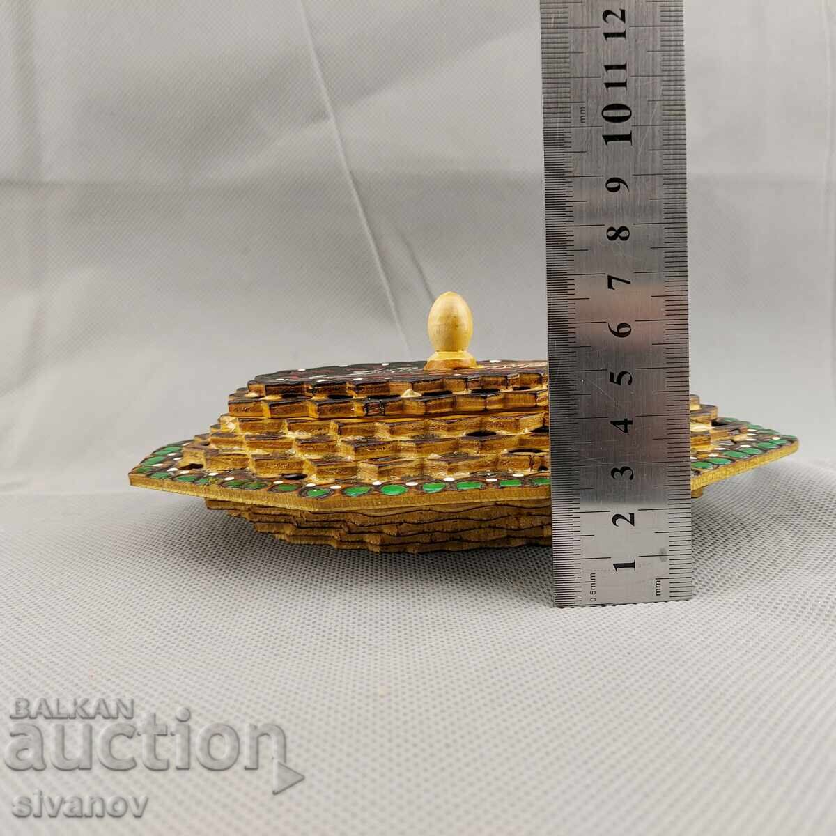 Cutie de bijuterii din lemn, veche, lucrată manual #2856 - 5