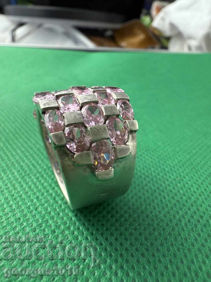 Ασημένιο δαχτυλίδι με ροζ πολύτιμους λίθους Νο. 7524 - 5