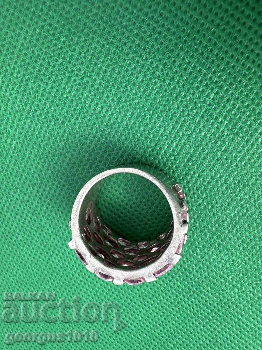 Ασημένιο δαχτυλίδι με ροζ πολύτιμους λίθους Νο. 7524 - 6