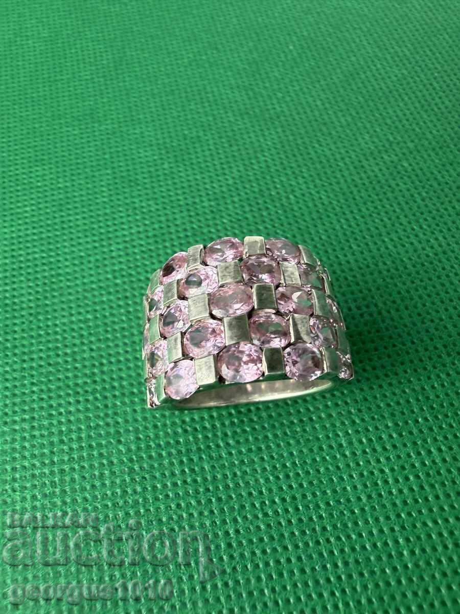 Ασημένιο δαχτυλίδι με ροζ πολύτιμους λίθους Νο. 7524