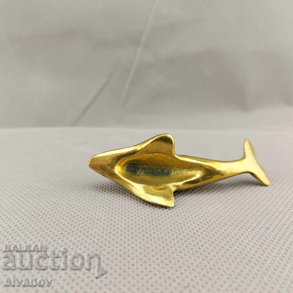 Стара фигурка на делфин от полиран месинг #2925 - 5