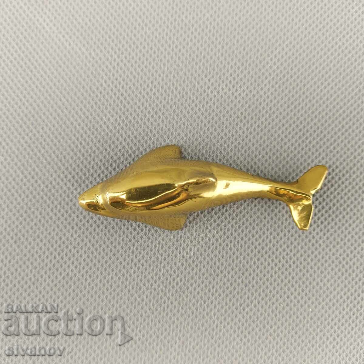 Стара фигурка на делфин от полиран месинг #2925 - 6