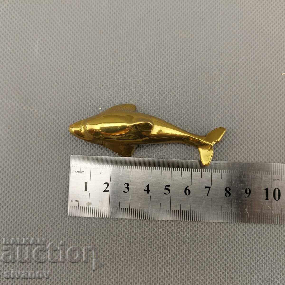 Стара фигурка на делфин от полиран месинг #2925 - 7