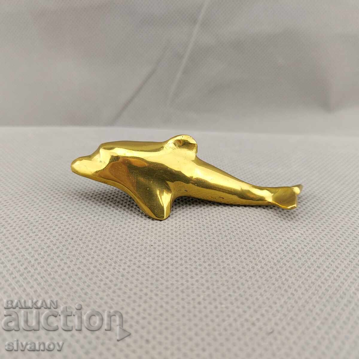 Стара фигурка на делфин от полиран месинг #2925