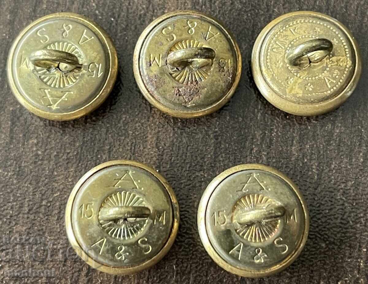 6236 Kingdom of Bulgaria 5 small artillery buttons WWI officer with price 30.00 BGN | € 15.34