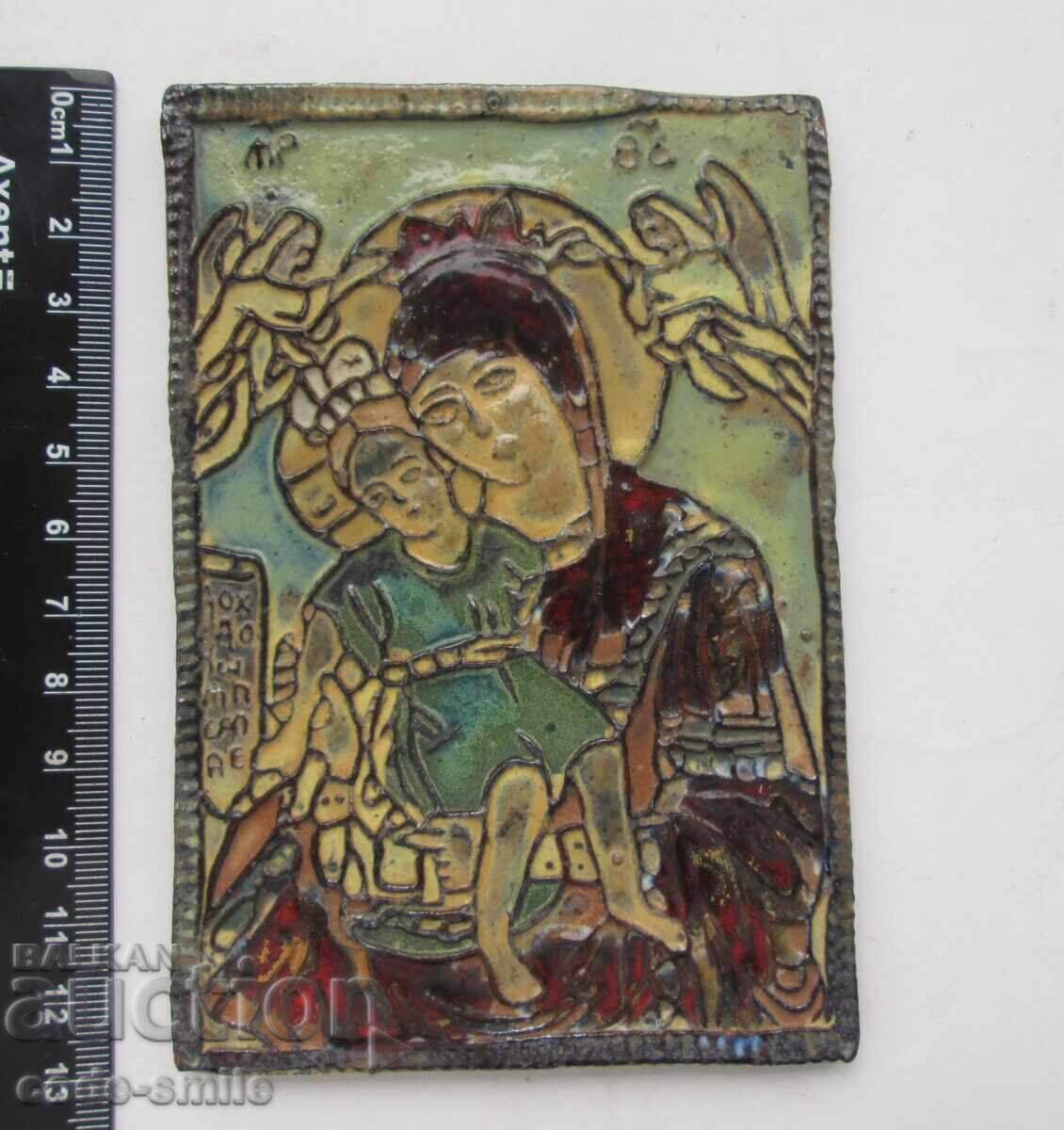 Veche icoană ceramică a Sfintei Fecioare Maria cu Pruncul - 6