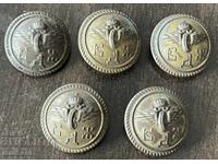 6237 Regatul Bulgariei 5 bucăți nasturi mari Căile Ferate Bulgare (BDJ) anii '30