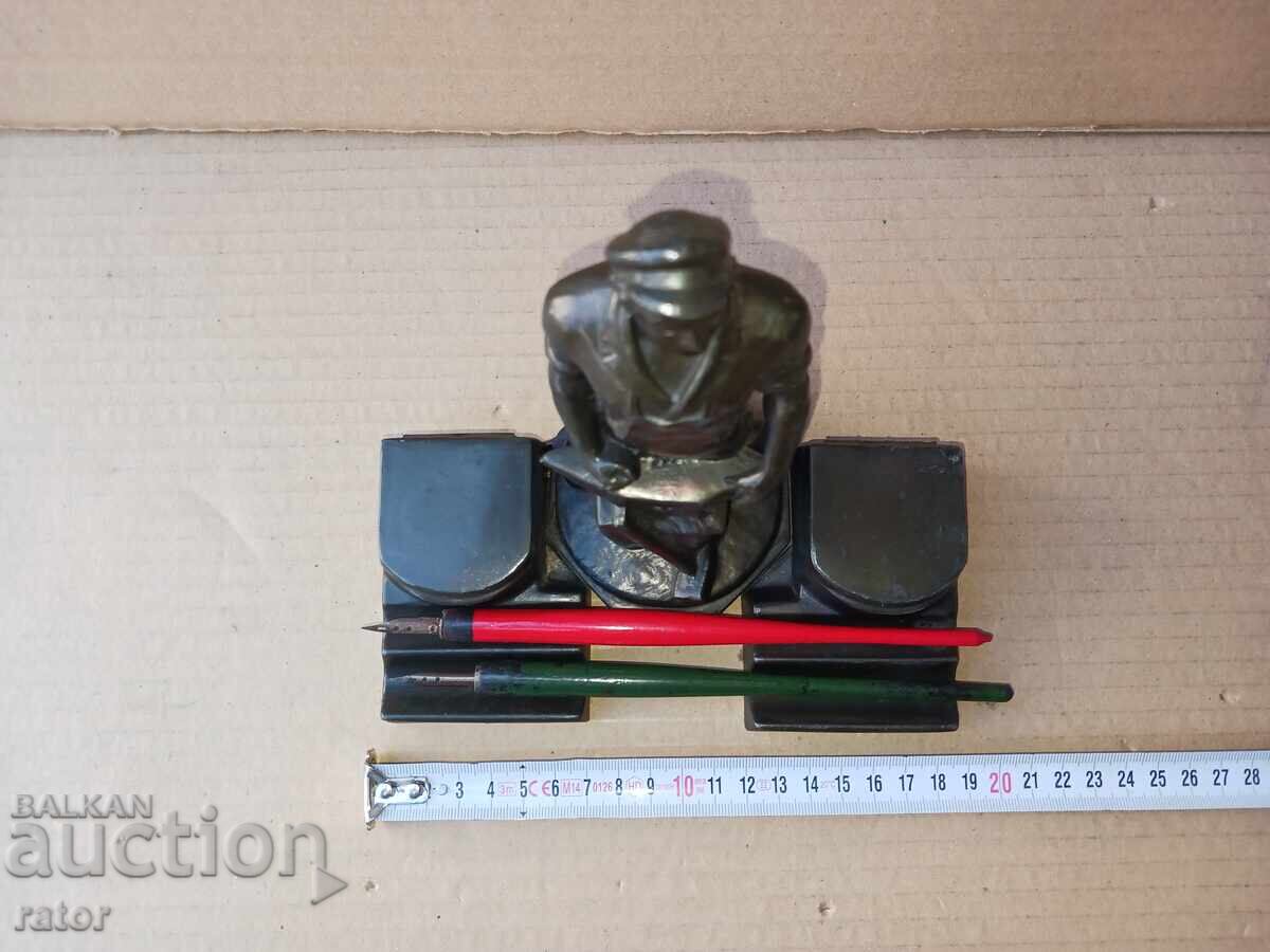 Auction  Old metal inkwell - BLACKSMITH, figurine, penholders