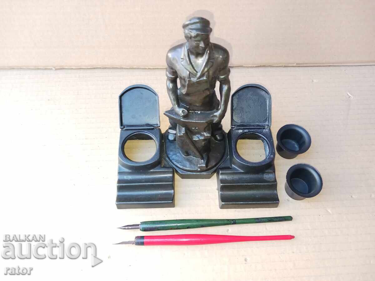 Delivery of Old metal inkwell - BLACKSMITH, figurine, penholders