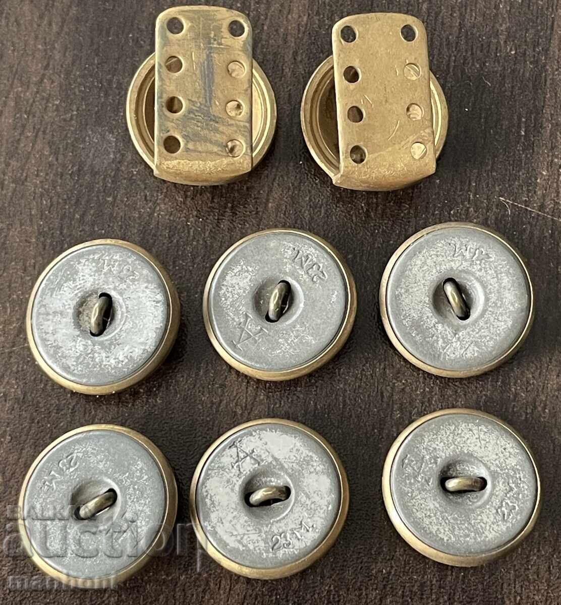 6244 Βασίλειο Βουλγαρίας 6 κουμπιά και 2 φορείς παράσημα αξιωματικού με τιμή 50.00 BGN | € 25.56 6244 Βασίλειο Βουλγαρίας 6 κουμπιά και 2 φορείς παράσημα αξιωματικού με τιμή 50.00 BGN | € 25.56