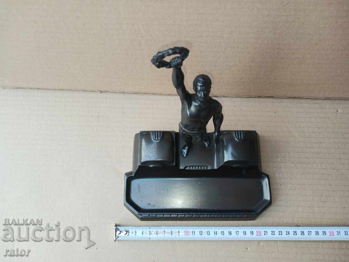 Δημοπρασία Παλαιό μεταλλικό μελανοδοχείο - ΟΛΥΜΠΙΟΣ, αγαλματίδιο, στυλό διαρκείας