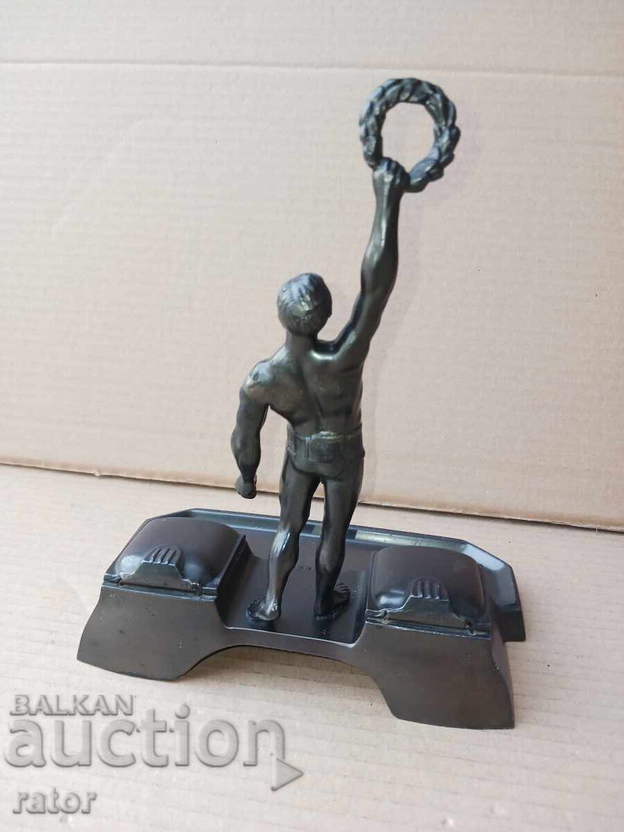 Παράδοση Παλαιό μεταλλικό μελανοδοχείο - ΟΛΥΜΠΙΟΣ, αγαλματίδιο, στυλό διαρκείας