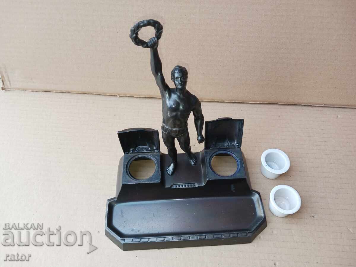 Παλαιό μεταλλικό μελανοδοχείο - ΟΛΥΜΠΙΟΣ, αγαλματίδιο, στυλό διαρκείας - 5