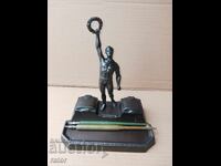 Παλαιό μεταλλικό μελανοδοχείο - ΟΛΥΜΠΙΟΣ, αγαλματίδιο, στυλό διαρκείας