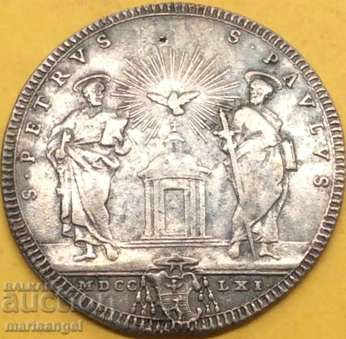 Licitație Vatican Teston 1761 Clement al XIII-lea Sf. Sf. Petru și Andrei argint Licitație Vatican Teston 1761 Clement al XIII-lea Sf. Sf. Petru și Andrei argint