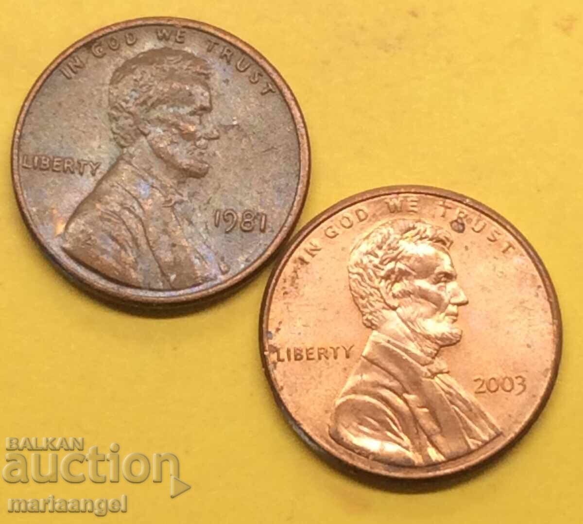 Set SUA 1 cent 1981 + 1 cent 2003 cu preț 3.00 BGN | € 1.53 Set SUA 1 cent 1981 + 1 cent 2003 cu preț 3.00 BGN | € 1.53