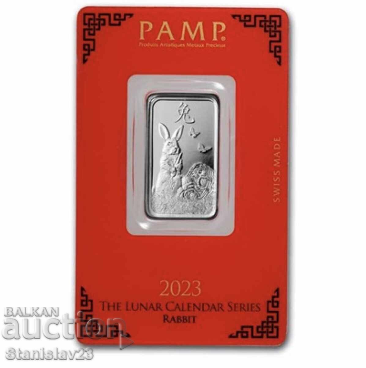 Ασημένια ράβδος Lunar της Pamp Suisse 2023 10 γραμμαρίων