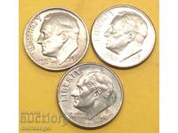 US Set 10 Cents 2002, 1998, 1970 - 3 coins