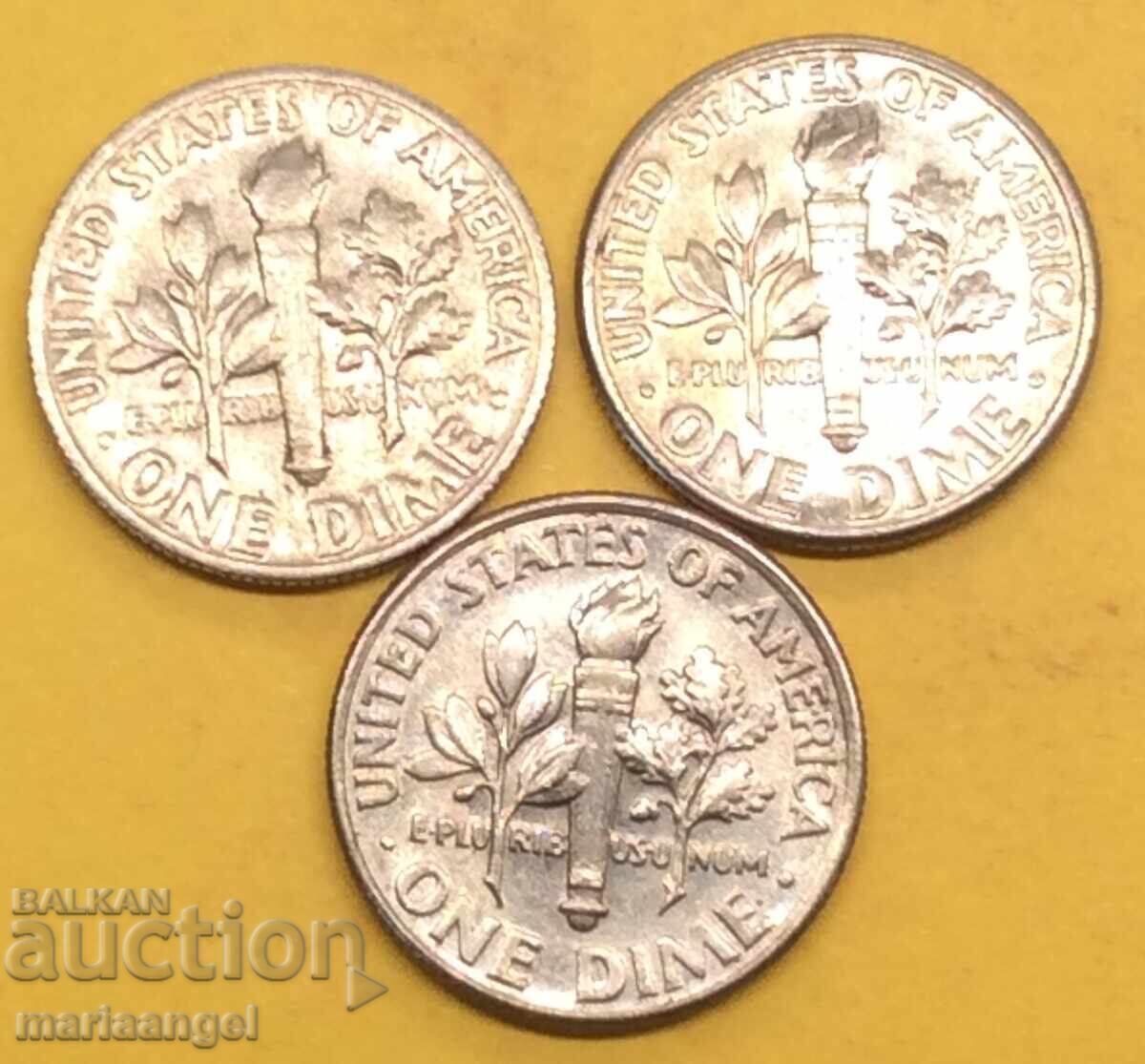 Set SUA 10 cenți 2002, 1998, 1970 - 3 monede cu preț 1.00 BGN | € 0.51 Set SUA 10 cenți 2002, 1998, 1970 - 3 monede cu preț 1.00 BGN | € 0.51