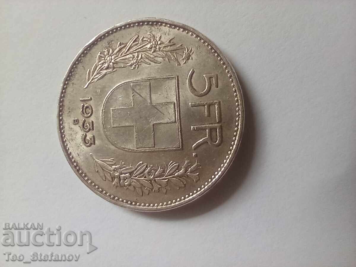 5 franci 1933 Elveția argint cu preț € 30.00 | 58.68 BGN 5 franci 1933 Elveția argint cu preț € 30.00 | 58.68 BGN