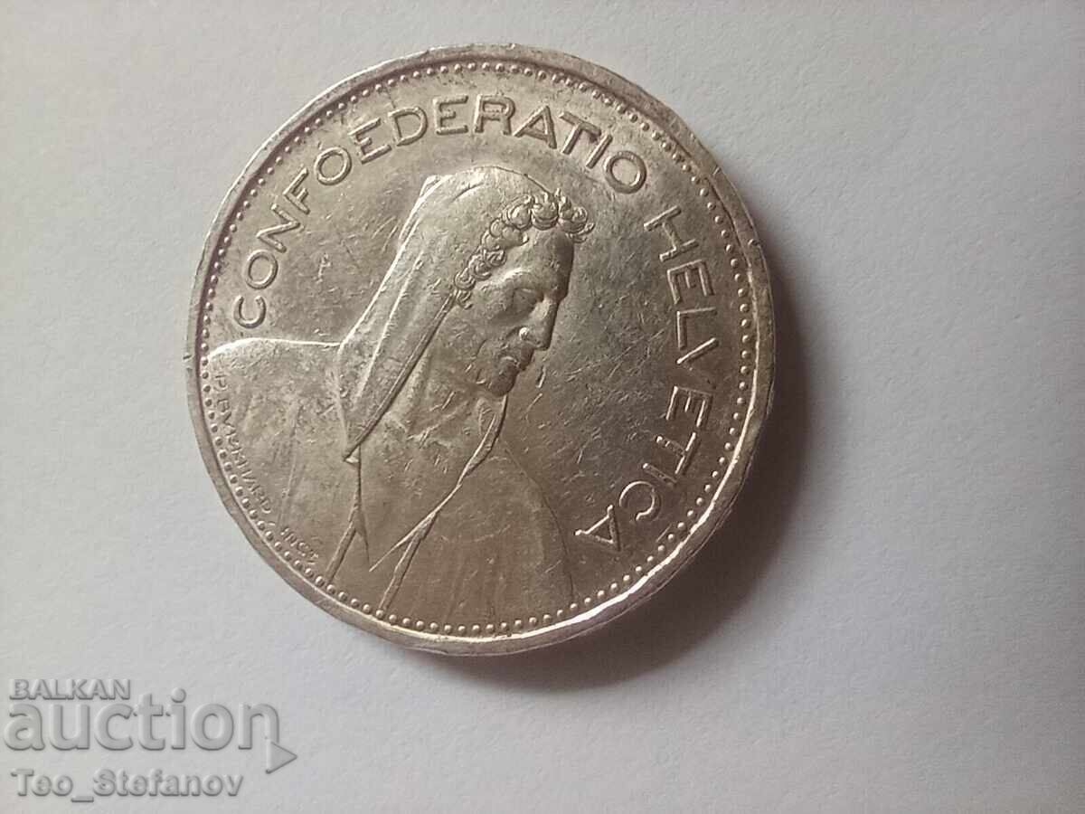 Livrarea 5 franci 1933 Elveția argint Livrarea 5 franci 1933 Elveția argint