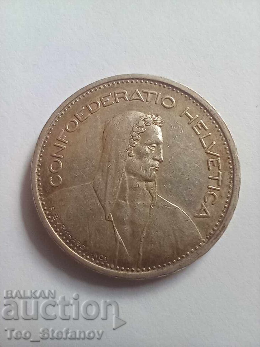 Livrarea 5 Franci 1931 Elveția argint