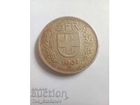 5 Franci 1931 Elveția argint