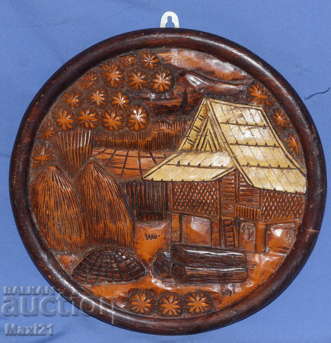Decorative handmade wooden panel, landscape