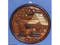 Decorative handmade wooden panel, landscape