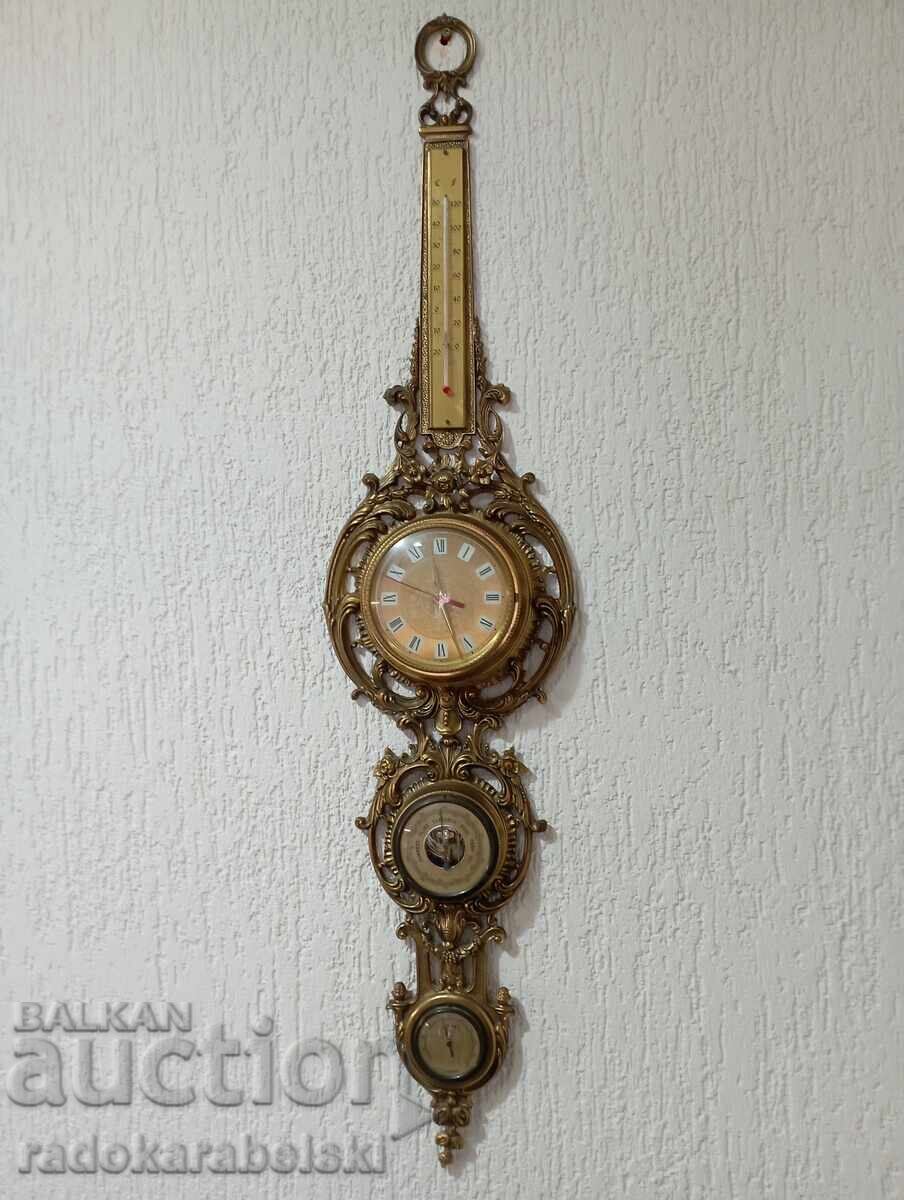 Bronze weather station with clock, thermometer, barometer, and hygrometer Bronze weather station with clock, thermometer, barometer, and hygrometer