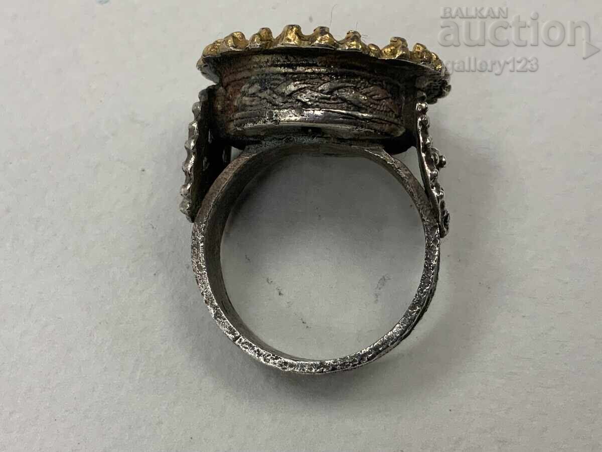 Auction  Revivalist ring, silver, stamped, gilded