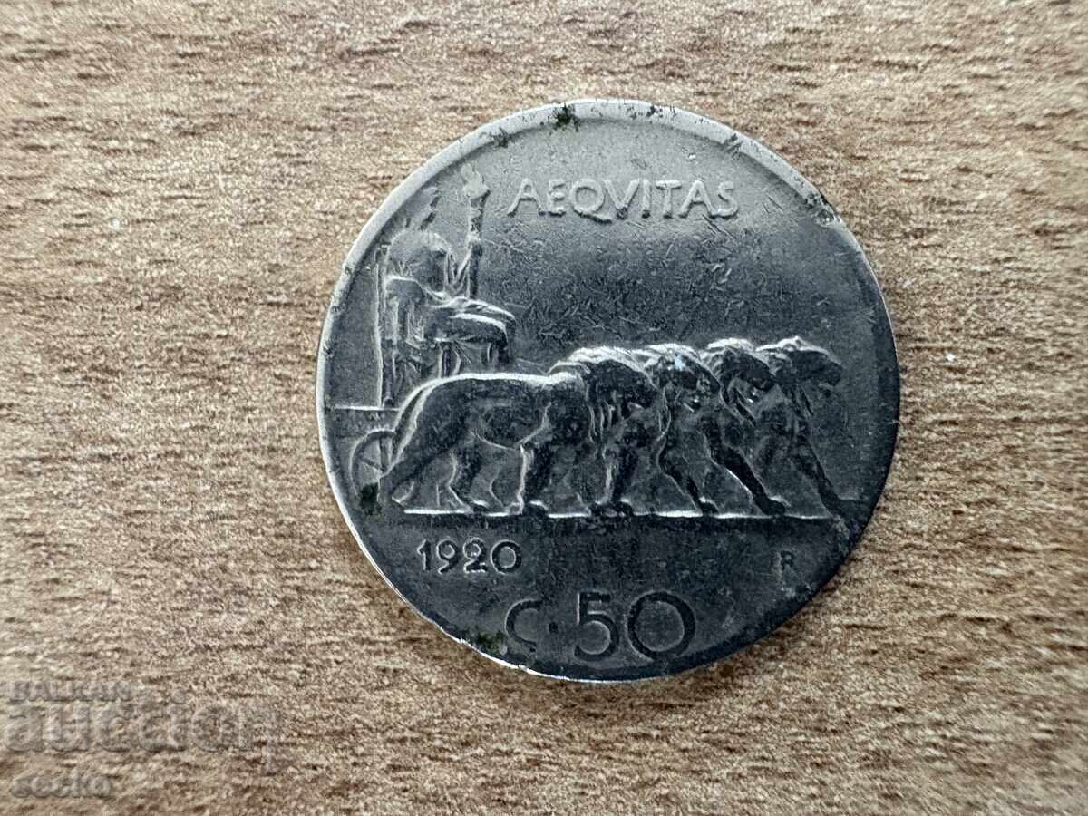 Ιταλία - 50 λεπτά (1920) - οδοντωτή περιφέρεια Ιταλία - 50 λεπτά (1920) - οδοντωτή περιφέρεια