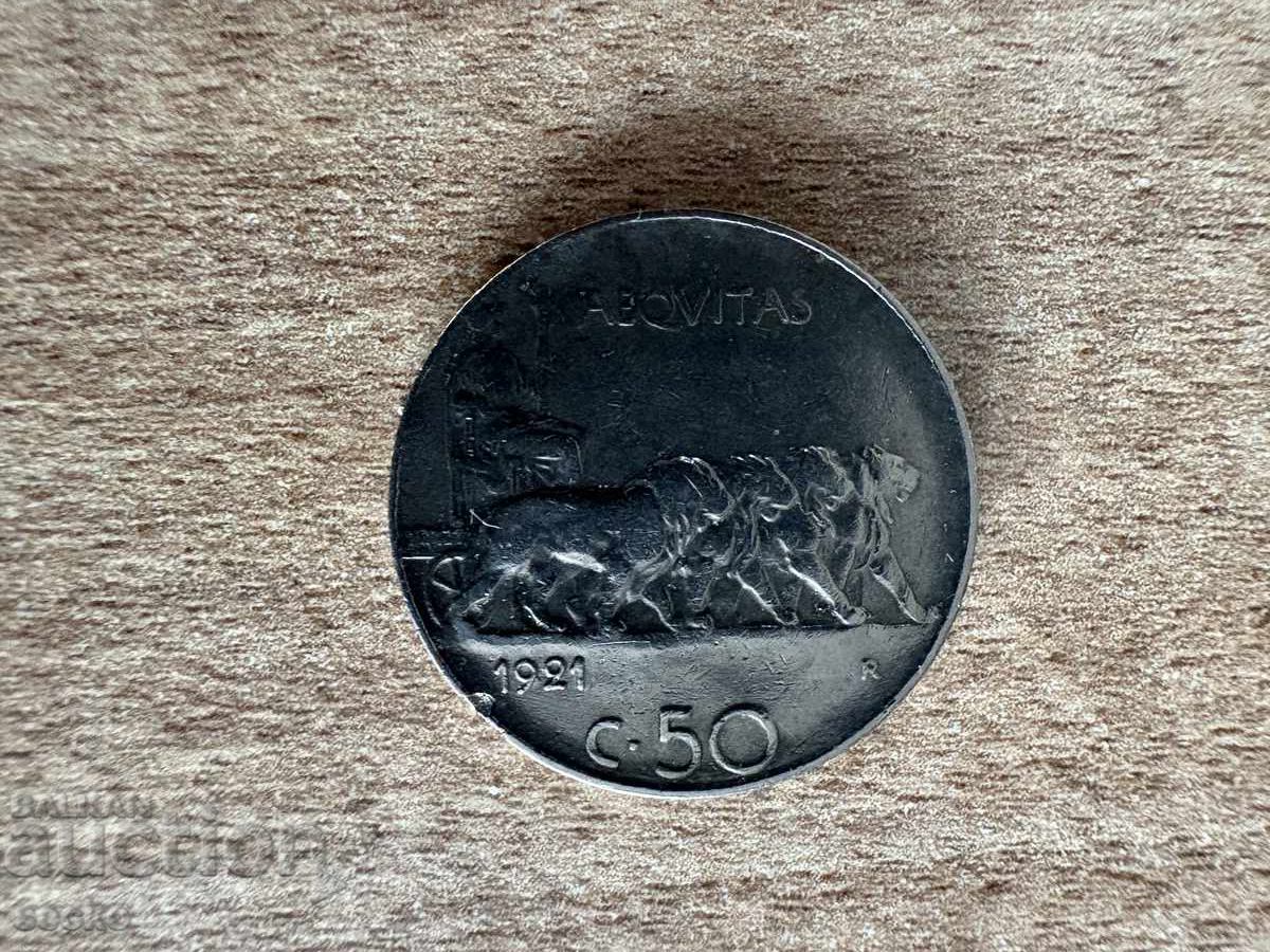 Ιταλία - 50 λεπτά (1921) - οδοντωτή περιφέρεια Ιταλία - 50 λεπτά (1921) - οδοντωτή περιφέρεια