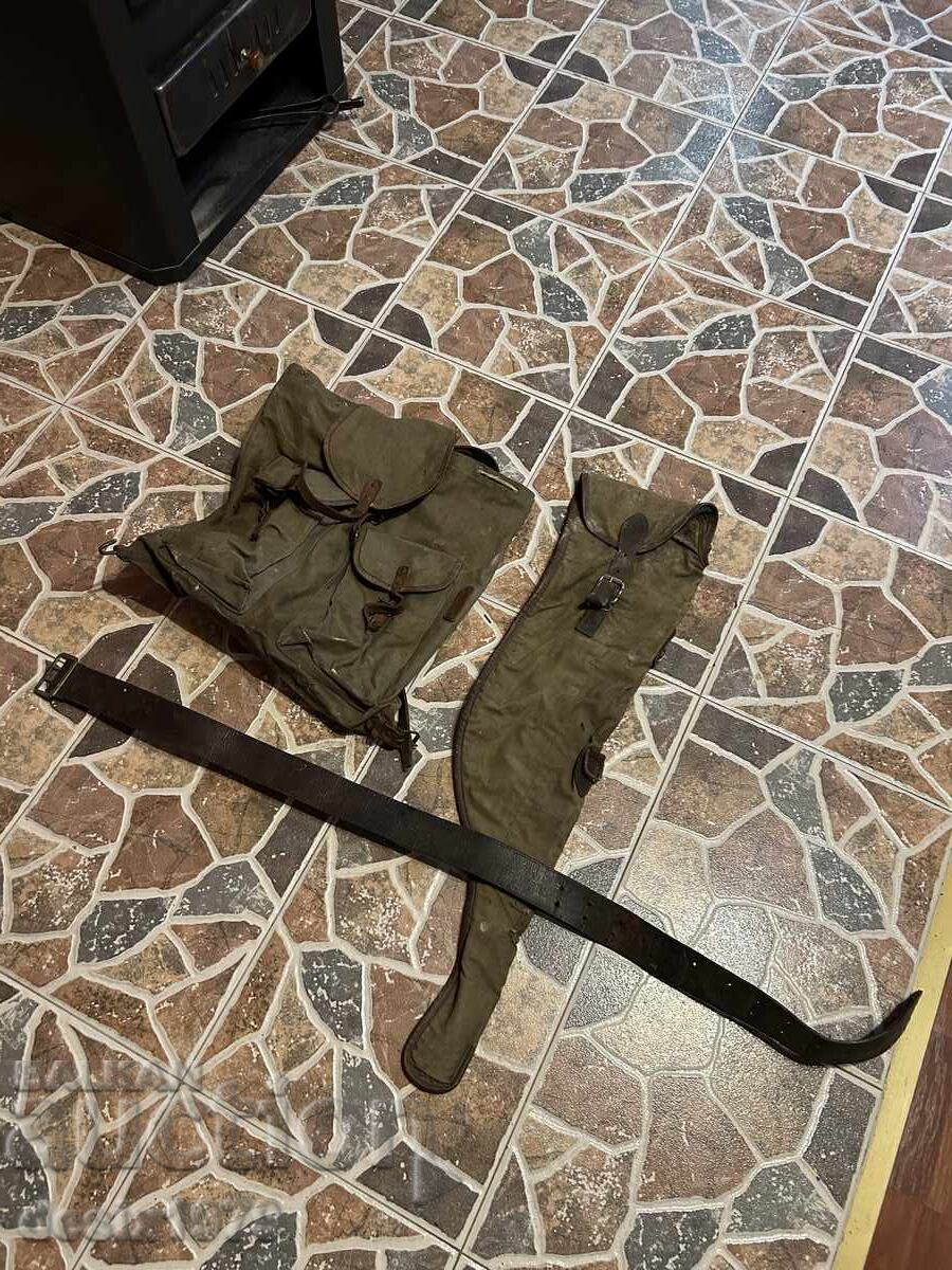 Rifle case, backpack and belt made of natural leather