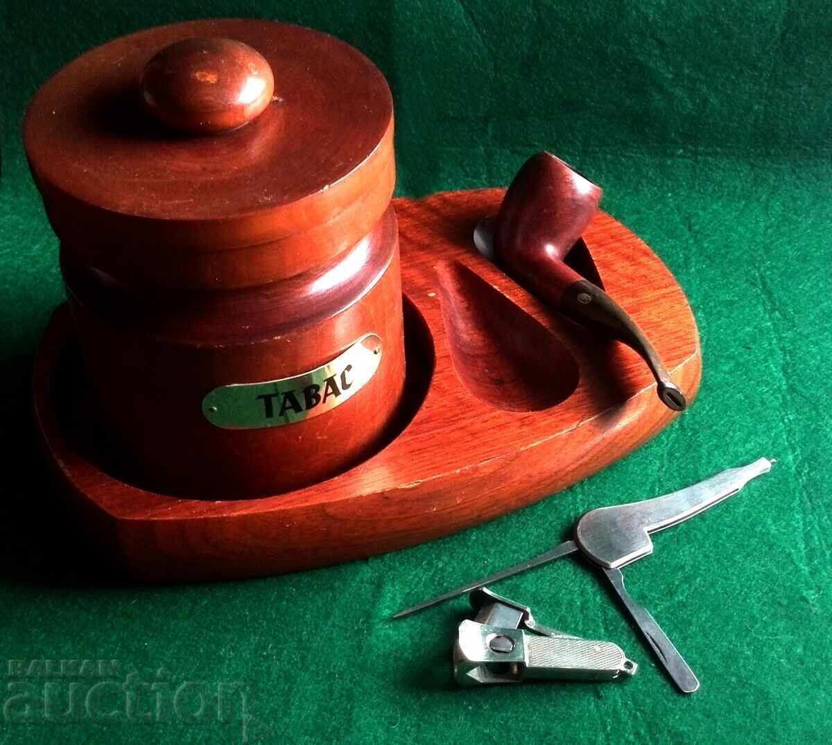 Auction  Mahogany Pipe Box and Stand Set