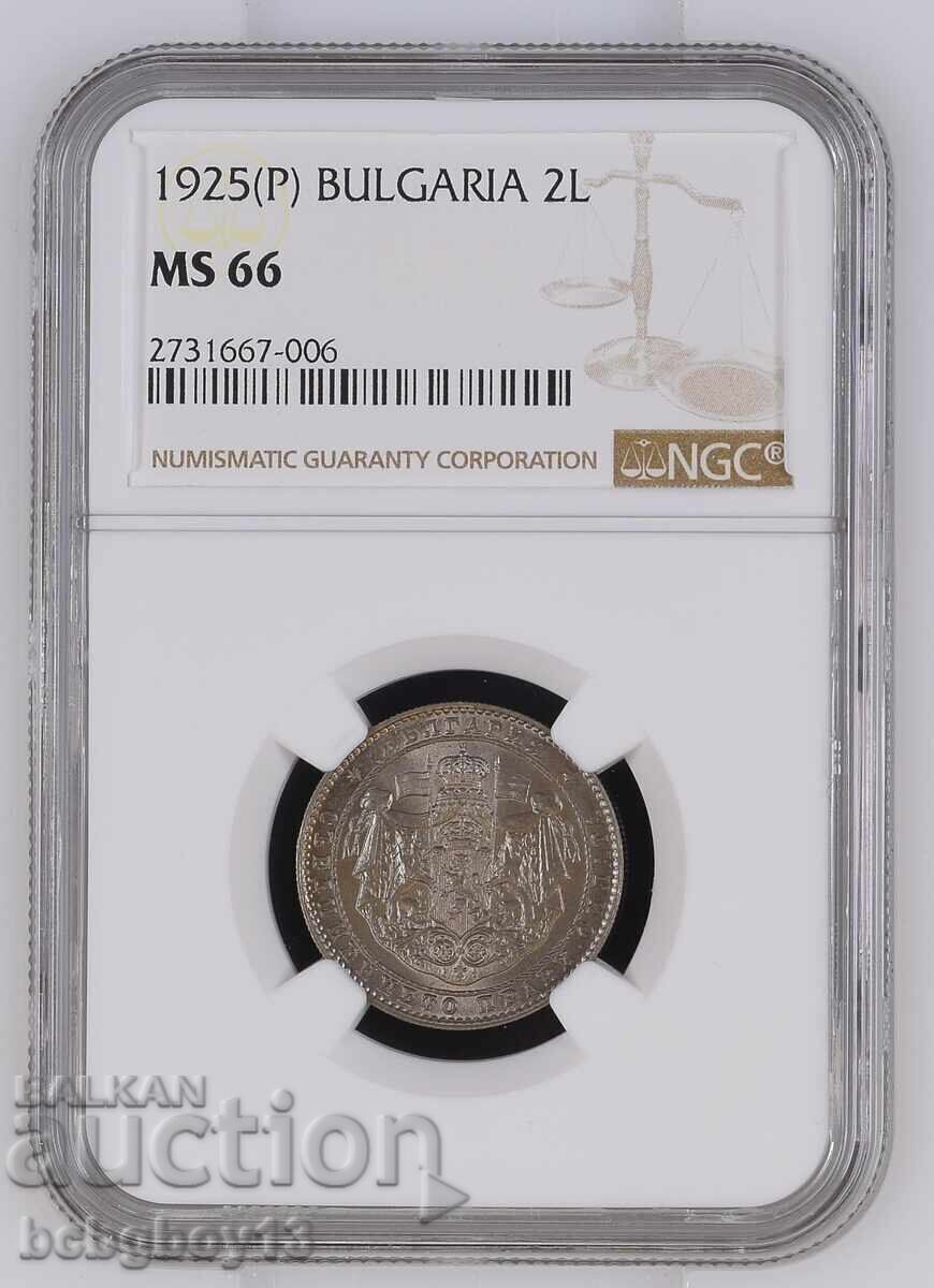 2 Leva 1925p, Cherta MS 66 NGC, only 3 coins with a higher grade