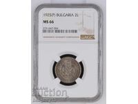 2 Leva 1925p, Cherta MS 66 NGC, only 3 coins with a higher grade