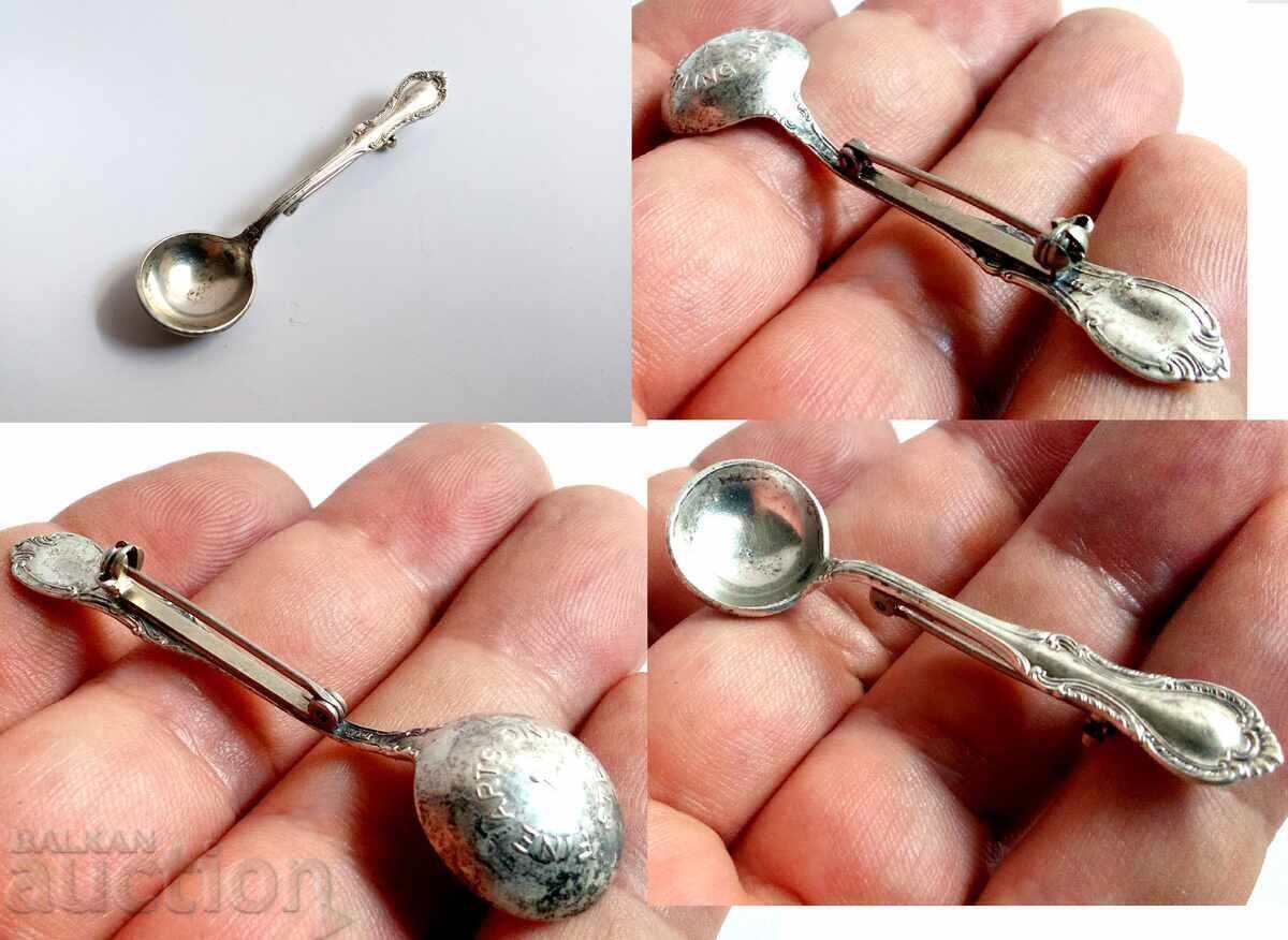 Veche broșă de argint, polonic pentru șef bucătar - 5