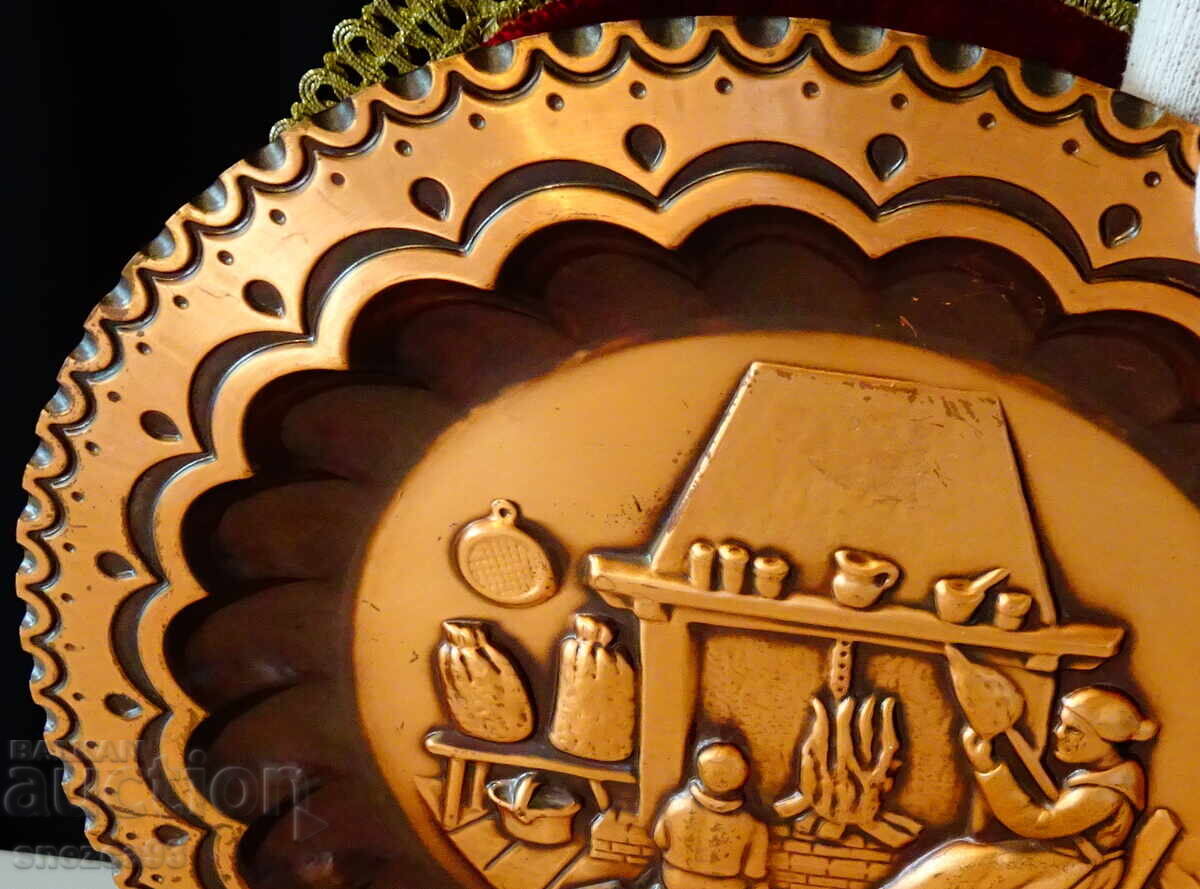 Copper panel, plate, relief picture Grandma and Grandchild in front of the fireplace with price 36.00 BGN | € 18.41