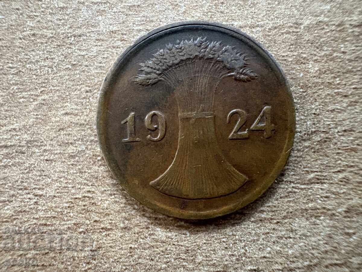 Германия - 2 рентпфенига (1924) - D с цена 0.90 лв. | € 0.46