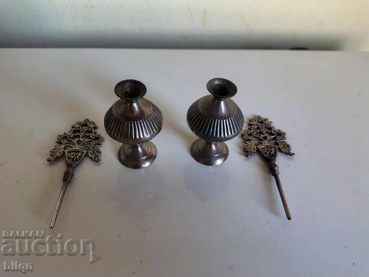 Παράδοση Υπέροχα Παλιά Χάλκινα Μπουκαλάκια Αρωμάτων