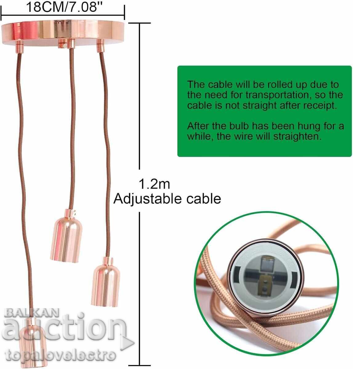 Hanging lamp with 3 adjustable E27 hanging sockets, Rose Gold with price 24.00 BGN | € 12.27